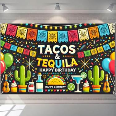 Imagem de HOMETITUTE Tacos e Tequila, faixa de feliz aniversário, decorações coloridas de festa com cacto Margaritas Tacos e chapéus de festa para festa de aniversário com tema mexicano, cenário interno e