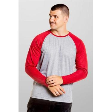 Imagem de Blusa Raglan Manga Longa Cinza Mescla com Vermelha 100% Poliéster - Ta