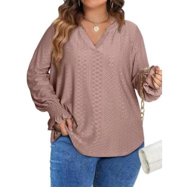 Imagem de Blusa feminina Eytino plus size, manga comprida, gola em V, roxa