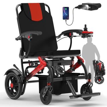 Imagem de Cadeiras de rodas elétricas para adultos dobráveis 16 kg leves, alcance de viagem de 24 km, suporte máximo de 158 kg, motores sem escovas de 500 W motorizados para idosos com luz LED, aprovação de