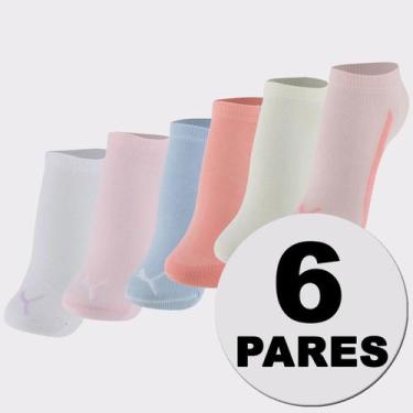 Imagem de Kit Meia Puma Sapatilha 6 Pares Feminina Off White e Azul e Rosa e Bra