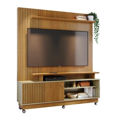 Imagem de Estante de TV 65 Pol 160cm com Rodízio para Sala Quirel Cumaru/Opala M20 - D'Rossi