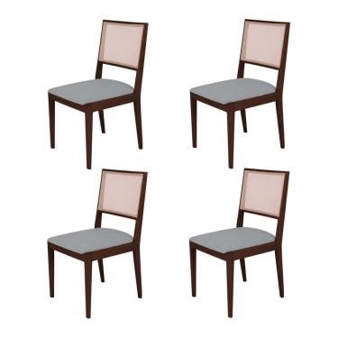 Imagem de Conjunto Com 4 Cadeiras De Jantar Suellen Em Madeira E Mdf Castanho Linho Cinza