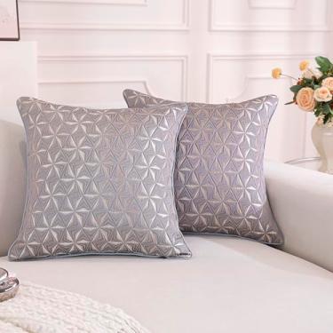 Imagem de TAOSON Pacote com 2, capas de almofada decorativas modernas jacquard de alta precisão cinza/cinza e douradas, fronhas quadradas para sofá, sofá, quarto, sala de estar, casa, 56 x 56 cm S038