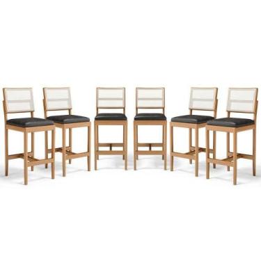 Imagem de Kit Com 6 Banquetas Milena Madeira Maciça Assento Estofado Encosto De 