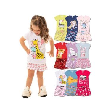 Imagem de Kit 6 Peças de Pijamas Curto Infantis para Meninas Confortáveis e Chei