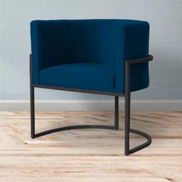 Imagem de Poltrona Decorativa Base Preta Luna Veludo - Straso Móveis, Veludo Azu