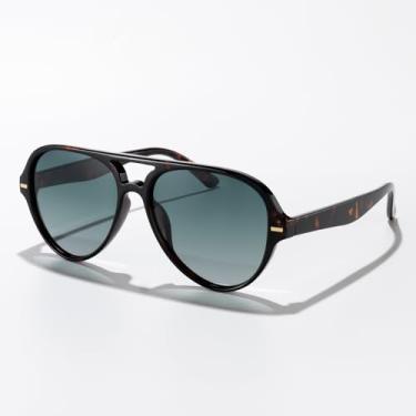 Imagem de Óculos de sol aviador unissex estilo piloto retrô com ponte dupla para dirigir, viajar, roupa de sol moderna, Armação leopardo/lente verde gradiente, Lens Width: 55 Millimeters