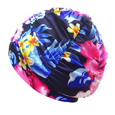 Imagem de 1 touca de natação plissada moderna cor flor touca de natação de cabelo longo touca de banho para piscina praia do Havaí, não impermeável