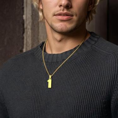 Imagem de Colar com número personalizado, pingente para basquete, beisebol, futebol, número da sorte, unissex,, F, Aço inoxidável, Sem Pedra Preciosa