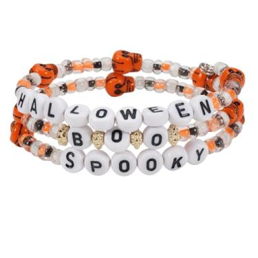 Imagem de Pulseira de Halloween com contas de cerâmica HALLOWEEN BOO SPOOKY Pulseira de lembrancinhas de festa, One Size, Resina, Sem Pedra Preciosa