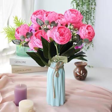 Imagem de Buquê de flores artificiais de peônia rosa de seda para festa de casamento, decoração de casa, Mariage, flor falsa, rosa vermelha