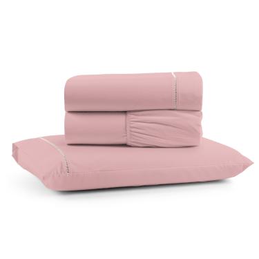 Imagem de Jogo Cama Lençol Bali Solteiro Percal 180 Fios 100% Algodão Ponto Palito 3 Peças - Rosa