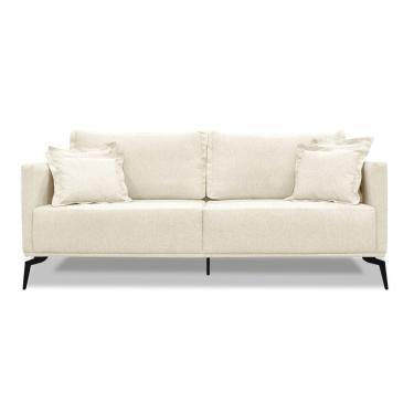 Imagem de Sofá 3 Lugares Pé De Ferro Preto Rafaela 220 Cm Linho S04 - D'rossi Cor Natural