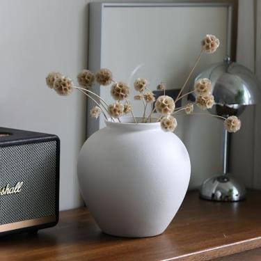 Imagem de Vaso de flores grande de cerâmica branca fosca, decoração de mesa de centro moderna, vasos de cerâmica rústica de forma redonda para decoração de casa, sala de jantar, pote decorativo (branco, 0617)