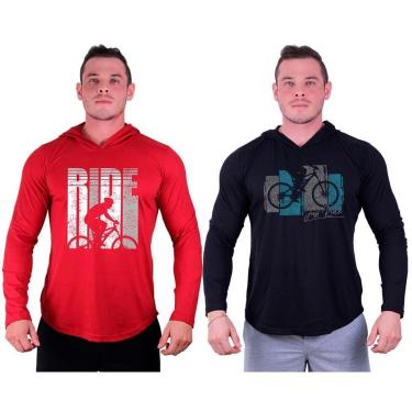 Imagem de Kit 2 Camisetas Manga Longa com Touca Longline Estampada Treino Academia Lazer Casual-Masculino