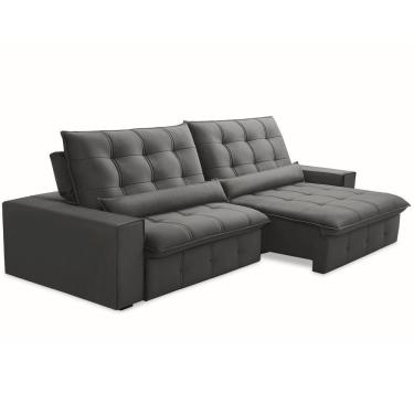 Imagem de Sofá Retrátil Reclinável Para Sala 4 Lugares 290cm Curie F04 Veludo Cinza Escuro - Lyam Decor