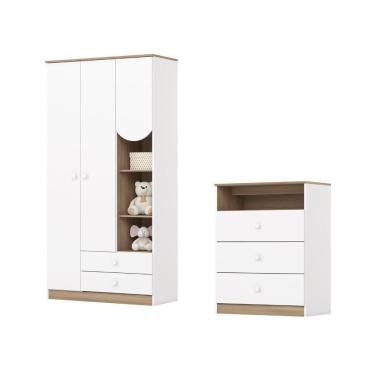 Imagem de Conjunto Infantil Para Quarto Bebê Magia Henn Branco / Madeirado