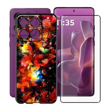 Imagem de HGJTFANY Capa de celular para Motorola Edge 60 Pro (6,7 polegadas), com [1 x protetor de tela de vidro temperado], película de silicone macio ultrafina, capa preta à prova de choque para Motorola Edge