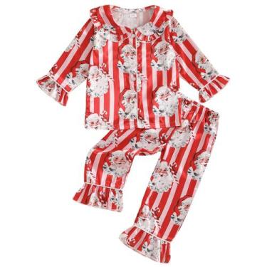 Imagem de Conjunto de pijamas com cetim de seda de Natal para bebês e meninas - 