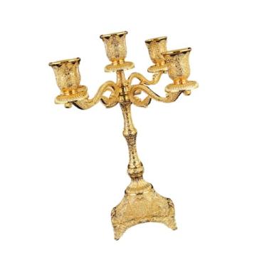 Imagem de Fenteer Candelabro de 5 braços, suporte para vela cônica, candelabro de mesa para clube, suporte para vela para cozinha, sala de jantar, casa e festas, Ouro
