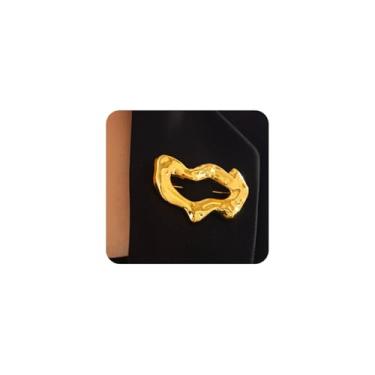 Imagem de Broche de ouro vintage martelado oco para mulheres simples grande irregular geométrico broche de lapela broche exclusivo charme terno bijuteria, Large, Metal, Sem Pedra Preciosa