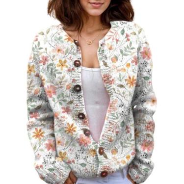 Imagem de Suéter de malha feminino Akivide com estampa floral de outono