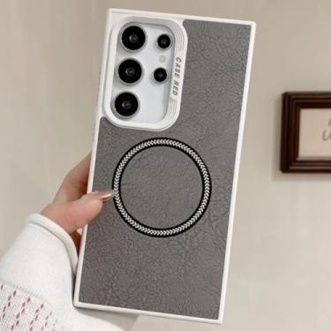 Imagem de HJZSZX Capa de couro à prova de choque para Galaxy S24 Plus com capa magnética para carregamento sem fio (para Galaxy S24 Plus/cinza)