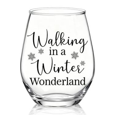 Imagem de XQLZY Walking In A Winter Wonderland Taça de vinho sem haste, lindos flocos de neve, presentes de taça de vinho para mulheres, amantes de inverno, mãe, avó, tia, melhor amiga, Natal, aniversário, Ação