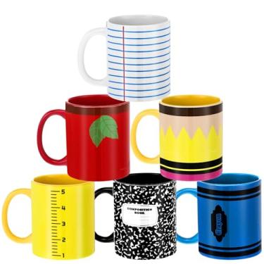 Imagem de Conjunto de canecas de café de cerâmica de 325 ml para presente de agradecimento de professor de Natal, presente de agradecimento de professor, 6 peças, design de caderno de lápis para jardim de