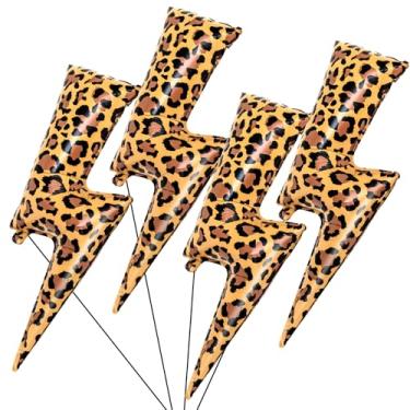 Imagem de BBTO 4 Pcs Cheetah Print Lightning Bolt Balloons Nylon Leopard Balloons Wild One Jungle Animal Decorations for Leopard Cheetah Birthday Party Supplies Safari Zoo Theme Y2K Bachelorette Photo Props