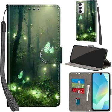 Imagem de Salanheo Capa carteira para Samsung Galaxy A16 4G / A16 5G, com [3 compartimentos para cartões], fecho magnético com suporte, capa protetora de couro PU à prova de choque 17 cm, borboleta