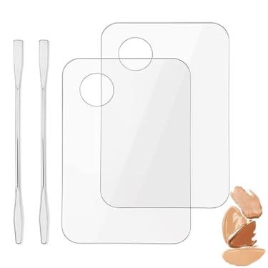Imagem de NaYiissi Paleta De Maquiagem Acrílica Com 2 Peças, Bandeja Para Misturar Cosméticos Espátula, Base Nail Art, Sombra E Mistura Pigmentos (Retângulo)