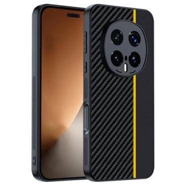 Imagem de POYUFRG Capa fina para Honor Magic 8 Pro/Magic 8, capa de couro emenda de fibra de carbono com capa de proteção de lente com tudo incluído, amarelo, 8