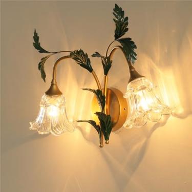 Imagem de Luminária de parede estilo pastoral americano, criativa e francesa, para sala de estar, quarto, corredor, casa de campo, com LED e formato de flor (DA 2 lâmpadas, 1 unidade)