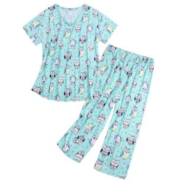Imagem de Conjunto de pijamas americanos, pijamas femininos, azul e verde M - Am