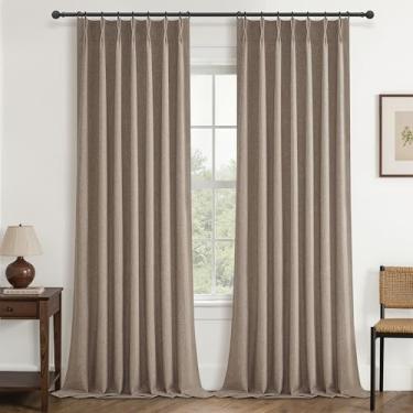 Imagem de Cortina Primitive de 2,7 m de comprimento, 2 painéis, Burg, cor chocolate, linho escuro, plissado, mistura de linho, 2,7 m, comprimento até o teto, cortinas transversais para sala de estar, cortinas