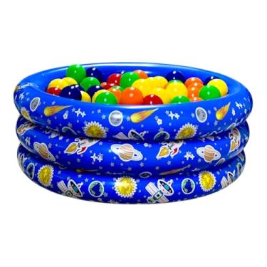 Imagem de Pensou Comprou Piscina Tema Astronauta Inflável Infantil 100 Litros + 100 Bolinhas Coloridas Resistente Atóxica Interno Externo Quintal Praia Compacta