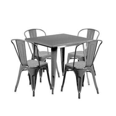 Imagem de Conjunto Mesa Tolix 80cm com 4 Cadeiras – Design Industrial Preto