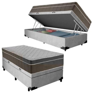Imagem de Cama Box Baú Suede Solteiro + Colchão Sereneprime Molas Ensacadas 88x188x69 Cor:cinza