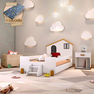Imagem de Cama Montessoriana Infantil Solteiro Belissima Preta - Branca E Mel + Colchão - Branco