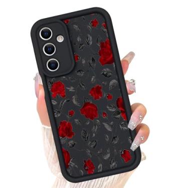 Imagem de xoniery Capa compatível com Samsung Galaxy A35 5G, silicone floral fofo, proteção à prova de choque para idosos e antiarranhões para mulheres e meninas - rosa vermelha