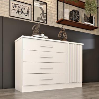 Imagem de Cômoda Barcelona 4 Gavetas E 1 Porta Ripada Tcil Neve