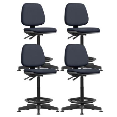 Imagem de Kit 04 Cadeiras Caixa Alta Giratória Estofada Work F02 Sintético Azul - Lyam Decor