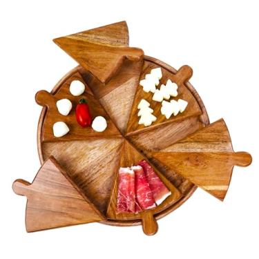 Imagem de Tábua de servir pizza - Bandeja de madeira de 30 cm de diâmetro - 6 tábuas de charcutaria individuais e um prato de pizza. A melhor experiência de bandeja de servir pizza.