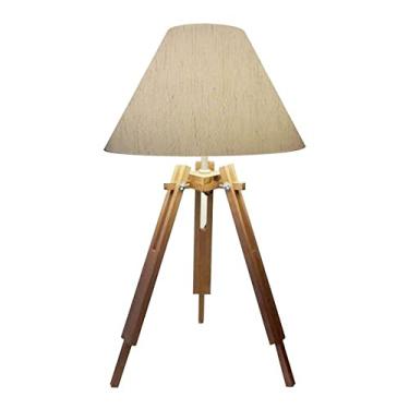 Imagem de Abajur Tripé Madeira Cúpula Tecido 25/15x40, Vivare Iluminação, Abajur2025 LLA-35, Linho Bege, Médio