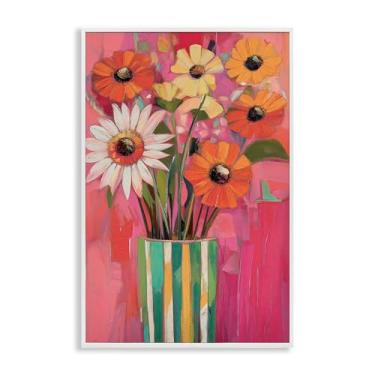 Imagem de Stupell Industries Vaso listrado verde com flores mistas, arte giclée emoldurada, design de Gina Kelly, 61 x 40 cm