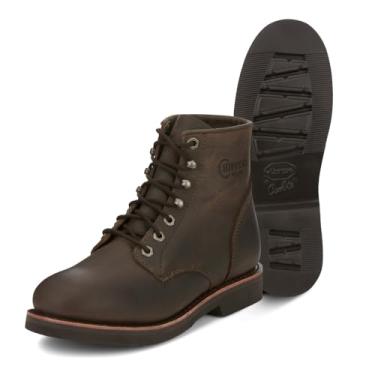 Imagem de Chippewa Botas de trabalho masculinas clássicas de 15 cm 2.0 com bico macio sem forro com cadarço – Durável, botas de trabalho de couro de flor integral para homens, Madeira, 10.5 Wide