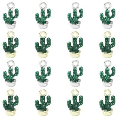 Imagem de UR URLIFEHALL 16 peças, pingentes de cactos esmaltados, 2 cores, verde, tropical, verão, deserto, plantas, berloques para brincos faça você mesmo, colar, pulseira, fabricação de joias