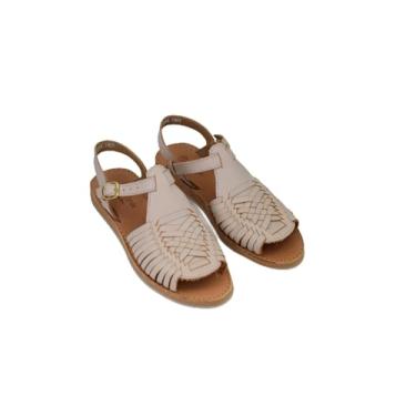 Imagem de Macarena Collection Sandálias femininas de couro para mulheres | Huarache sandálias mexicanas feitas à mão | Sandálias femininas confortáveis e elegantes 3044, Branco especial, 40